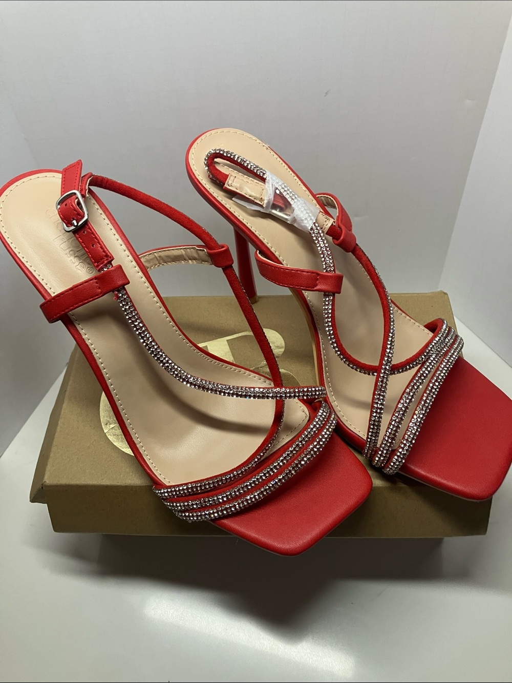 Charlotte Russe Red Rhinestone Strappy High Heel Sandals